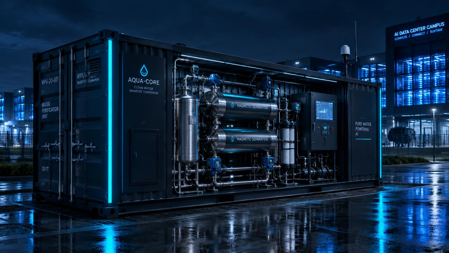 MagPure 20ft containerized water purification skid on a data center campus